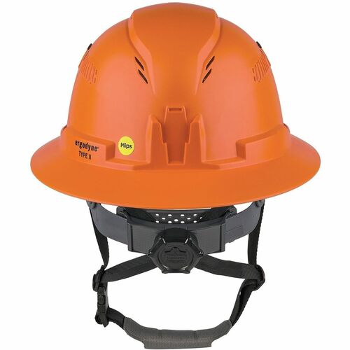 Ergodyne Skullerz 8964-MIPS Type 2 Full-Brim Safety Helmet - Recommended for: Construction, Utility, Oil & Gas, Forestry, Mining, General Purpose - Head, Impact, Sun, Rain Protection - Expanded Polystyrene Foam (EPS) - Orange - Adjustable Ratchet, Ratchet
