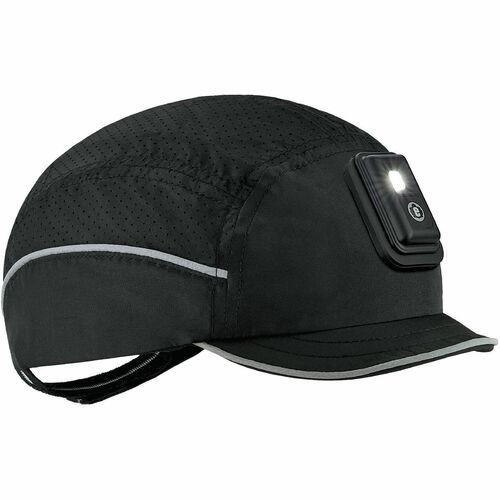 Ergodyne Skullerz 8965F(x) Bump Cap Hat with LED Light - Recommended for: Mechanic, Baggage Handling, Food Processing, Manufacturing, Inspection - Head, Heat Protection - Hook & Loop Closure - Polyethylene, Foam, Polyester Mesh - Black - LED Light, Rechar