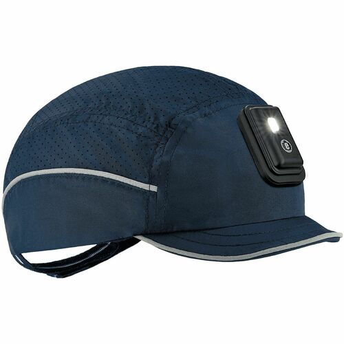 Ergodyne Skullerz 8965F(x) Bump Cap Hat with LED Light - Recommended for: Mechanic, Baggage Handling, Food Processing, Manufacturing, Inspection - Head, Heat Protection - Hook & Loop Closure - Polyethylene, Foam, Polyester Mesh - Navy - LED Light, Recharg