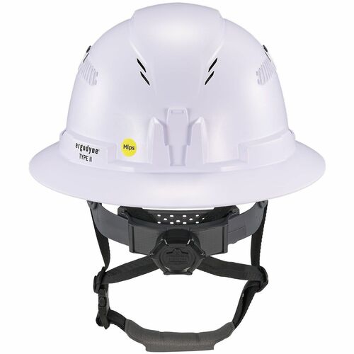 Ergodyne Skullerz 8964-MIPS Type 2 Full-Brim Safety Helmet - Recommended for: Construction, Utility, Oil & Gas, Forestry, Mining, General Purpose - Head, Impact, Sun, Rain Protection - Expanded Polystyrene Foam (EPS) - White - Adjustable Ratchet, Ratchet,