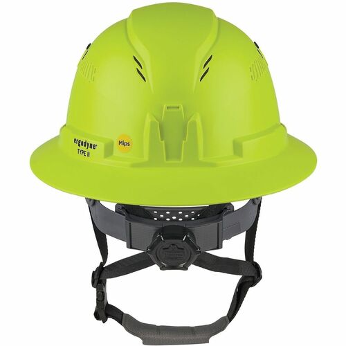 Ergodyne Skullerz 8964-MIPS Type 2 Full-Brim Safety Helmet - Recommended for: Construction, Utility, Oil & Gas, Forestry, Mining, General Purpose - Head, Impact, Sun, Rain Protection - Expanded Polystyrene Foam (EPS) - Lime - Adjustable Ratchet, Ratchet, 