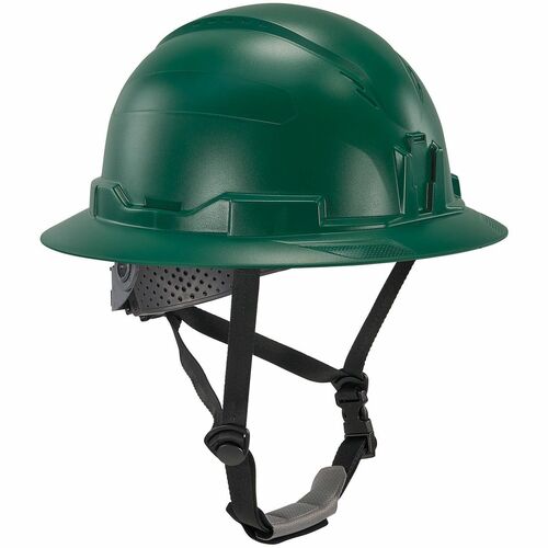 Ergodyne Skullerz 8963 Type 2 Full-Brim Safety Helmet - Recommended for: Construction, Utility, Oil & Gas, Forestry, Mining, General Purpose - Impact, Head, Sun, Rain Protection - Expanded Polystyrene Foam (EPS), Polyester - Green - Impact Resistant, Chin