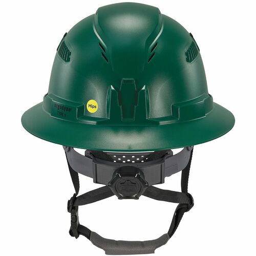 Ergodyne Skullerz 8964-MIPS Type 2 Full-Brim Safety Helmet - Recommended for: Construction, Utility, Oil & Gas, Forestry, Mining, General Purpose - Head, Impact, Sun, Rain Protection - Expanded Polystyrene Foam (EPS) - Green - Adjustable Ratchet, Ratchet,