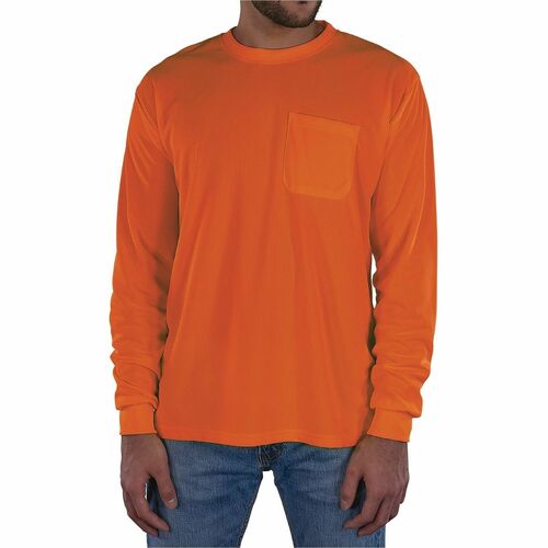 Ergodyne GloWear 8093 Essential Hi-Vis Long-Sleeve T-Shirt - Large Size - Unisex - Polyester, Fabric - Orange