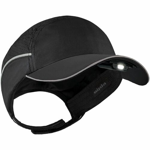 Ergodyne Skullerz 8965F(x) Bump Cap Hat with LED Light - Recommended for: Mechanic, Baggage Handling, Food Processing, Manufacturing, Inspection - Head, Heat Protection - Hook & Loop Closure - Polyethylene, Foam, Polyester Mesh - Black - LED Light, Rechar
