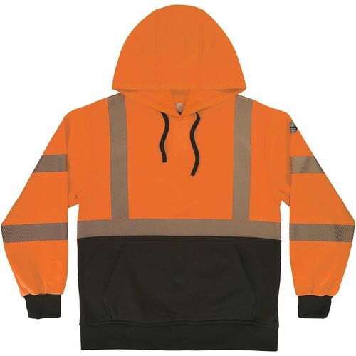 Ergodyne GloWear 8317BK Performance Hi-Vis Hooded Sweatshirt - Recommended for: Construction, Transportation - 4XL - Cold Temperature Protection - Drawstring Closure Closure - 1 Pocket(s) - Polyester Fleece - Orange, Black - High Visibility, Attached Hood