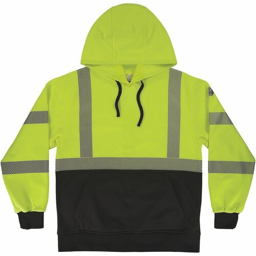 Ergodyne GloWear 8317BK Performance Hi-Vis Hooded Sweatshirt - Recommended for: Construction, Transportation - 2XL - Cold Temperature Protection - Drawstring Closure Closure - 1 Pocket(s) - Polyester Fleece - Lime, Black - High Visibility, Attached Hood, 