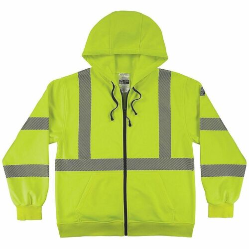 Ergodyne GloWear 8305W Womens Hi-Vis Hooded Zip-Up - Recommended for: Construction, Transportation - 2XL - Cold Temperature Protection - Drawstring/Zipper Closure - 1 Pocket(s) - Polyester Fleece - Lime - High Visibility, Attached Hood, Reflective, Comfor