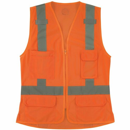 Ergodyne GloWear 8247ZW-S Womens Hi-Vis Surveyor Vest - Extra Large - Zipper Closure - 4 Pocket(s) - Polyester, Polyester Mesh - Orange - High Visibility, Zipper Closure, Reflective, Comfortable, Long Lasting, Pocket, Machine Washable, Mesh Back, Reflecti