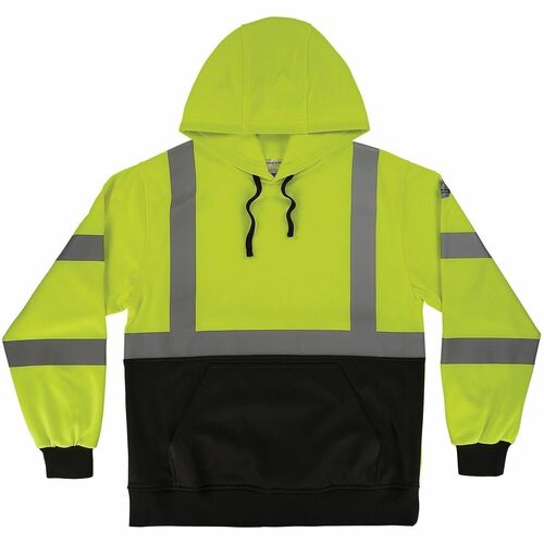 Ergodyne GloWear 8311BK Essential Hi-Vis Hooded Sweatshirt - Recommended for: Construction, Transportation - 3XL - Dirt, Dust, Cold Temperature Protection - Drawstring Closure Closure - 1 Pocket(s) - Polyester Fleece - Lime, Black - High Visibility, Attac