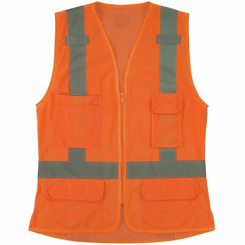 Ergodyne GloWear 8247ZW-S Womens Hi-Vis Surveyor Vest - 3XL - Zipper Closure - 4 Pocket(s) - Polyester, Polyester Mesh - Orange - High Visibility, Zipper Closure, Reflective, Comfortable, Long Lasting, Pocket, Machine Washable, Mesh Back, Reflective Band,