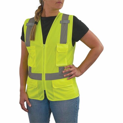 Ergodyne GloWear 8247ZW-S Womens Hi-Vis Surveyor Vest - Medium - Zipper Closure - 4 Pocket(s) - Polyester, Polyester Mesh - Lime - High Visibility, Zipper Closure, Reflective, Comfortable, Long Lasting, Pocket, Machine Washable, Mesh Back, Reflective Band