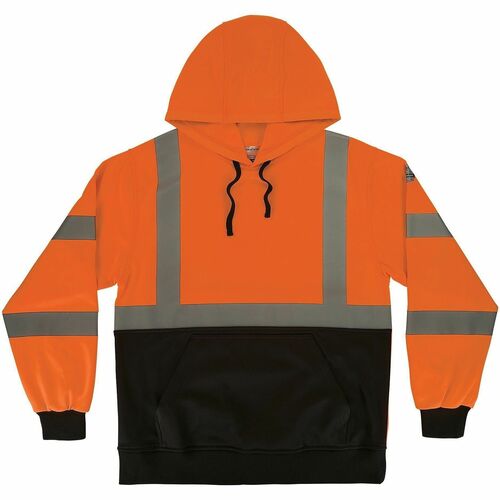 Ergodyne GloWear 8311BK Essential Hi-Vis Hooded Sweatshirt - Recommended for: Construction, Transportation - 5XL - Dirt, Dust, Cold Temperature Protection - Drawstring Closure Closure - 1 Pocket(s) - Polyester Fleece - Orange, Black - High Visibility, Att