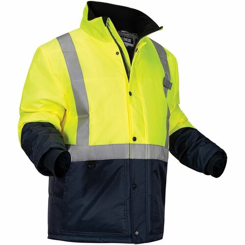 Ergodyne 6478 Hi-Vis Freezer Jacket - Recommended for: Cold Storage, Outdoor, Construction, Mining, Hiking, Snowmobiling - Medium - Cold Temperature, Water, Wind Protection - Zipper Closure - 2 Pocket(s) - Polyester, Nylon, Polyester Fleece - Lime - High 