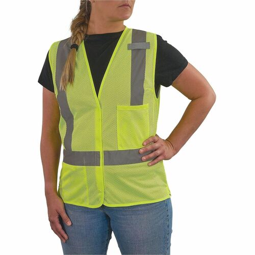 Ergodyne GloWear 8210HLW-S Womens Hi-Vis Safety Vest - Recommended for: Construction, Transportation - Medium - Hook & Loop Closure - 2 Pocket(s) - Polyester Mesh - Lime - Hook & Loop, High Visibility, Reflective, Reflective Band, Comfortable, Long Lastin
