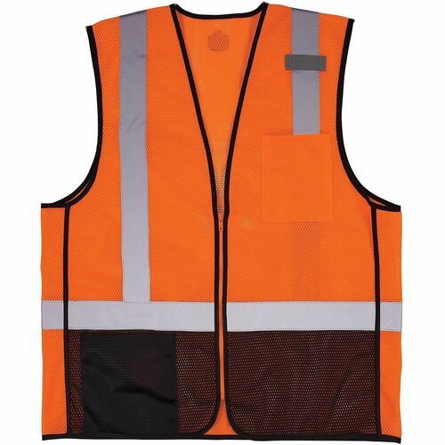 Ergodyne GloWear 8210Z Type R Economy Mesh Vest - Recommended for: Construction, Transportation, Utility Crew, Survey Crew, Railway Worker, Baggage Handling, Emergency, Warehouse, Distribution - 6XL/7XL - Zipper Closure - 2 Pocket(s) - Polyester Mesh - Or
