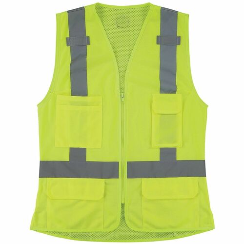 Ergodyne GloWear 8247ZW-S Womens Hi-Vis Surveyor Vest - 2XL - Zipper Closure - 4 Pocket(s) - Polyester, Polyester Mesh - Lime - High Visibility, Zipper Closure, Reflective, Comfortable, Long Lasting, Pocket, Machine Washable, Mesh Back, Reflective Band, M