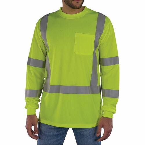 Ergodyne GloWear 8368 Essential Hi-Vis Long-Sleeve T-Shirt - Large Size - Unisex - Polyester, Fabric - Lime