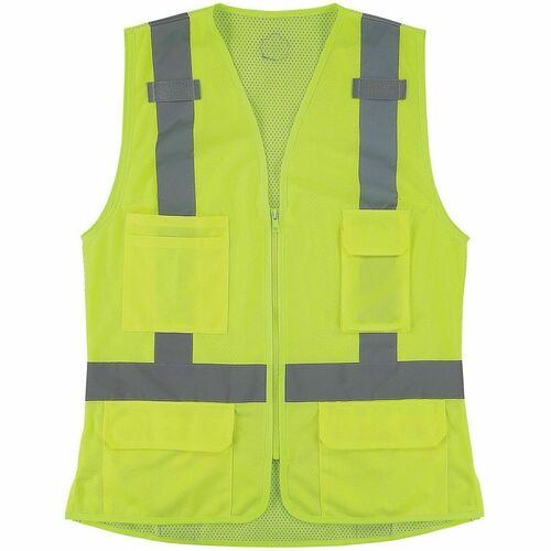 Ergodyne GloWear 8247ZW-S Womens Hi-Vis Surveyor Vest - 3XL - Zipper Closure - 4 Pocket(s) - Polyester, Polyester Mesh - Lime - High Visibility, Zipper Closure, Reflective, Comfortable, Long Lasting, Pocket, Machine Washable, Mesh Back, Reflective Band, M