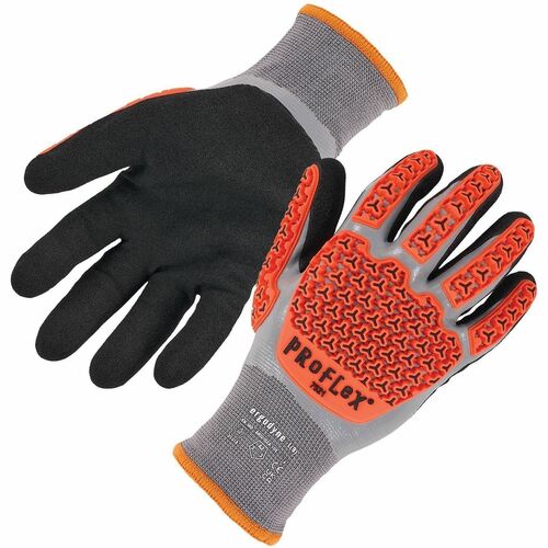 Ergodyne ProFlex 7521 Thermal Coated Impact-Resistant Gloves - Impact, Cut, Abrasion, Wet, Oil, Cold Temperature Protection - Sandy Nitrile, Latex Coating - 11 Size Number - XXL Size - Gray - Touchscreen Capable - Water Proof, Machine Washable, Cut Resist