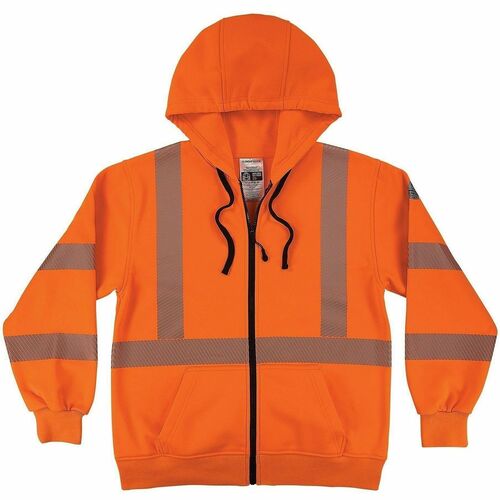Ergodyne GloWear 8305W Womens Hi-Vis Hooded Zip-Up - Recommended for: Construction, Transportation - Extra Large - Cold Temperature Protection - Drawstring/Zipper Closure - 1 Pocket(s) - Polyester Fleece - Orange - High Visibility, Attached Hood, Reflecti
