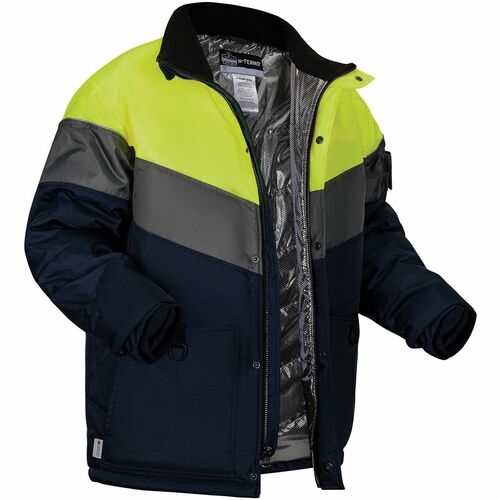 Ergodyne N-Ferno 6464 Insulated Freezer Jacket - Recommended for: Cold Storage, Outdoor, Construction, Mining, Hiking, Snowmobiling - Small - Cold Temperature, Water, Wind, Heat, Rain Protection - Snap/Zipper Closure - 2 Pocket(s) - Polyester, Nylon, Poly