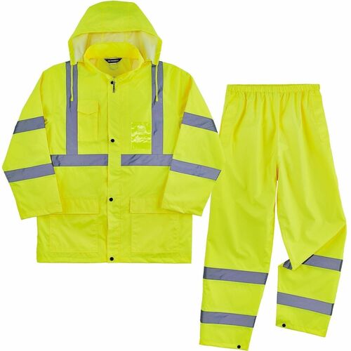 Ergodyne GloWear 8376K Hi-Vis Rain Suit Kits - Recommended for: Construction, Utility, Emergency, Airline Crew, Railway Worker, Survey Crew - 4XL - Wind, Water, Rain Protection - Snap/Zipper Closure - 3 Pocket(s) - Polyester, Mesh, 150D Oxford Polyester -