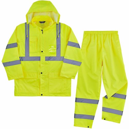 Ergodyne GloWear 8376K Hi-Vis Rain Suit Kits - Recommended for: Construction, Utility, Emergency, Airline Crew, Railway Worker, Survey Crew - 3XL - Wind, Water, Rain Protection - Snap/Zipper Closure - 3 Pocket(s) - Polyester, Mesh, 150D Oxford Polyester -