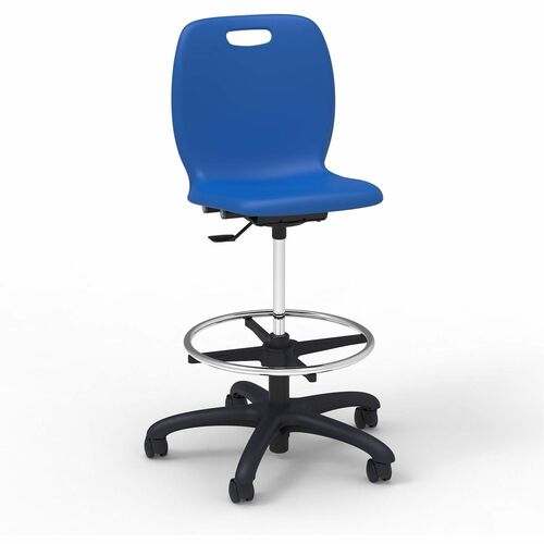 Lorell League Student Lab Stools - 14" Height - Material: Polypropylene - Finish: Cobalt - Swivel, Ergonomic, Comfortable, Pneumatic Adjustment, 360° Swivel, Mobility, Dual Wheel Caster, Hooded Caster, Swivel Casters - For Student