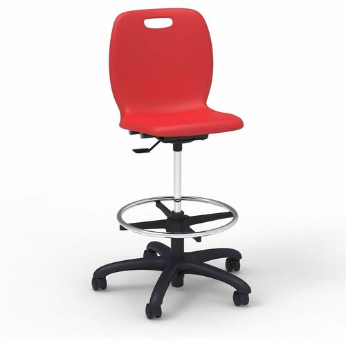 Lorell League Student Lab Stools - 14" Height - Material: Polypropylene - Finish: Red - Swivel, Ergonomic, Comfortable, Pneumatic Adjustment, 360° Swivel, Mobility, Dual Wheel Caster, Hooded Caster, Swivel Casters - For Student