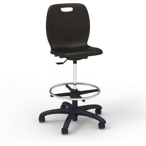 Lorell League Student Lab Stools - 14" Height - Material: Polypropylene - Finish: Black - Swivel, Ergonomic, Comfortable, Pneumatic Adjustment, 360° Swivel, Mobility, Dual Wheel Caster, Hooded Caster, Swivel Casters - For Student