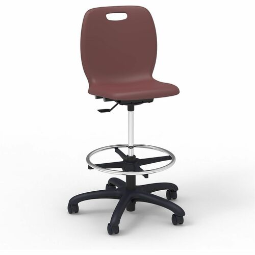 Lorell League Student Lab Stools - 14" Height - Material: Polypropylene - Finish: Burgundy - Swivel, Ergonomic, Comfortable, Pneumatic Adjustment, 360° Swivel, Mobility, Dual Wheel Caster, Hooded Caster, Swivel Casters - For Student