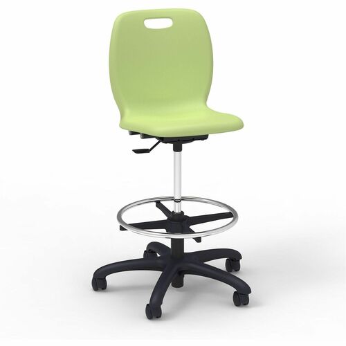 Lorell League Student Lab Stools - 14" Height - Material: Polypropylene - Finish: Green Apple - Swivel, Ergonomic, Comfortable, Pneumatic Adjustment, 360° Swivel, Mobility, Dual Wheel Caster, Hooded Caster, Swivel Casters - For Student