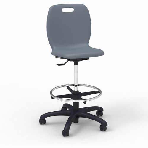 Lorell League Student Lab Stools - 14" Height - Material: Polypropylene - Finish: Graphite - Swivel, Ergonomic, Comfortable, Pneumatic Adjustment, 360° Swivel, Mobility, Dual Wheel Caster, Hooded Caster, Swivel Casters - For Student