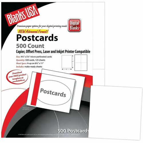 Lindenmeyr Microperforated Postcards - Letter - 4 1/4" x 5 1/2" - 80 lb Basis Weight - 215 g/m² Grammage - Matte - FSC - Micro Perforated, Printable - White