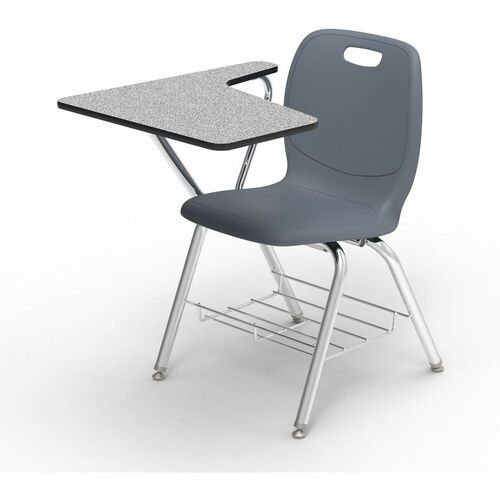 Lorell League Student Chair-Desk Combos with Tablet Arm - Material: High Pressure Laminate (HPL), Polypropylene, Nylon - Finish: Gray Nebula, Chrome, Graphite - Compact, Armrest, Glide, Book Rack, Swivel, Easy to Clean - For Classroom, Training Room, Book