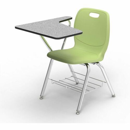 Lorell League Student Chair-Desk Combos with Tablet Arm - Material: High Pressure Laminate (HPL), Polypropylene, Nylon - Finish: Gray Nebula, Chrome, Green Apple - Compact, Armrest, Glide, Book Rack, Swivel, Easy to Clean - For Classroom, Training Room, B