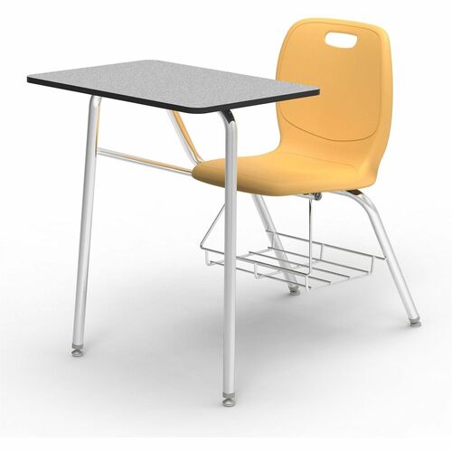 Lorell League Student Desk-Chair Combo - Material: High Pressure Laminate (HPL), Polypropylene, Nylon - Finish: Gray Nebula, Chrome, Squash - Glide, Book Rack, Swivel, Easy to Clean - For Classroom, Storage, Book, Notebook, Student