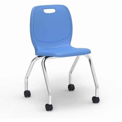 Lorell League Mobile Student Task Chairs - Four-legged Base - Sky Blue - Polypropylene, Poly