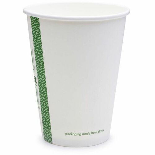Vegware 12oz White hot Cup, 89-Series - 12 fl oz - White, Green - Polylactic Acid (PLA), Paperboard - Hot Drink, Coffee, Tea, Soup - 1000 / Carton