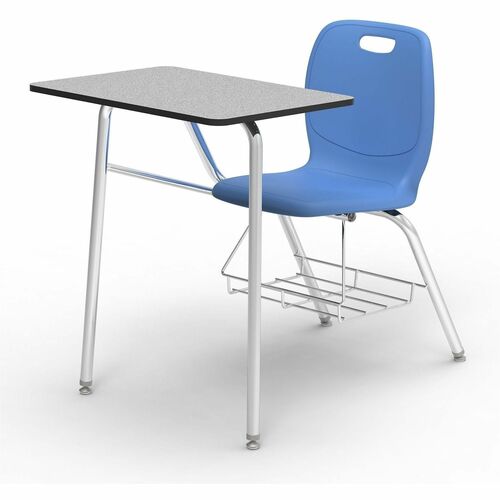 Lorell League Student Desk-Chair Combo - Material: High Pressure Laminate (HPL), Polypropylene, Nylon - Finish: Gray Nebula, Chrome, Sky Blue - Glide, Book Rack, Swivel, Easy to Clean - For Classroom, Storage, Book, Notebook, Student