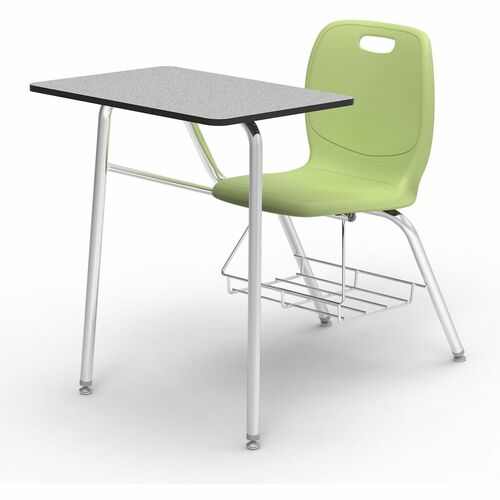 Lorell League Student Desk-Chair Combo - Material: High Pressure Laminate (HPL), Polypropylene, Nylon - Finish: Gray Nebula, Chrome, Green Apple - Glide, Book Rack, Swivel, Easy to Clean - For Classroom, Storage, Book, Notebook, Student