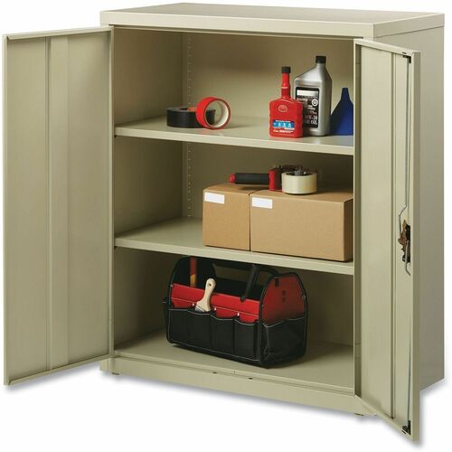 Alera Economy Assembled Storage Cabinets, 3 Shelves, 36" x 18" x 42" , Putty - 36" Width x 18" Depth x 42" Height - 3 x Shelf(ves) - 2 x Door(s) - Glide, Glide/Feet Indicator, Lockable - Putty - Metal, Steel