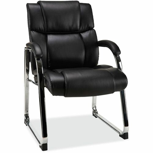 Alera Hildred Guest Chair - Black Seat Color - Bonded Leather, Foam Seat Material - Black Back Color - Bonded Leather Back Material - Chrome Frame Color - Chrome Frame Material - Armrest