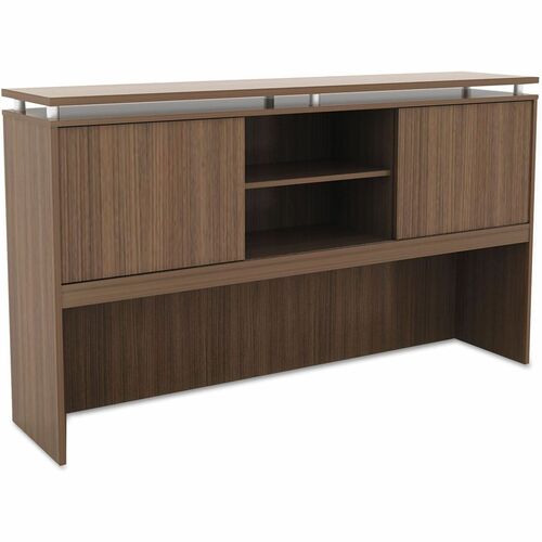 Alera Sedina Series Hutch with Sliding Doors, 66w x 15d x 42.5h, Modern Walnut - 2 Door(s) - 6 Shelve(s) - Material: Wood Grain Laminate - Finish: Modern Walnut - Adjustable Shelf, Edge Banding, Textured - For Office
