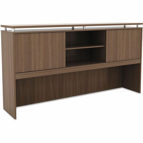 Alera Sedina Series Hutch with Sliding Doors, 72w x 15d x 42.5h, Modern Walnut - 2 Door(s) - 6 Shelve(s) - Material: Wood Grain Laminate - Finish: Modern Walnut - Adjustable Shelf, Edge Banding, Textured - For Office