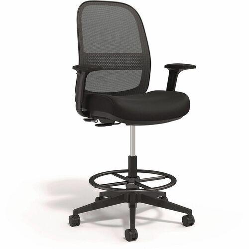 Alera Kempton Task Stool - Black Seat Color - Fabric, Foam Seat Material - Black Back Color - Mesh Back Material - Black Frame Color - Nylon Frame Material - Armrest