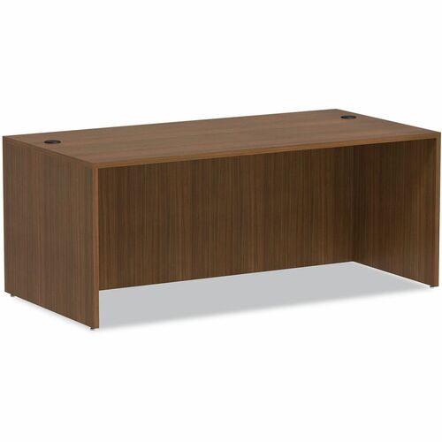 Alera Valencia Series Straight Front Desk Shell, 71" x 35.5" x 29.63" , Modern Walnut - Rectangle - Finish: Modern Walnut - Edge Banding, Leveling Glide, Scratch Resistant, Stain Resistant, Water Resistant