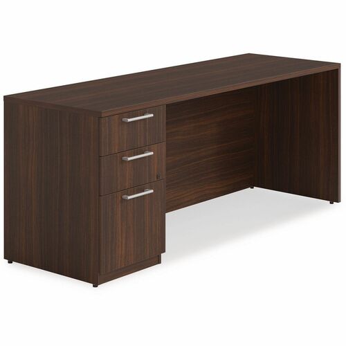 Alera Seville Series Credenza with Pedestal, Left Pedestal, 72w x 24d x 29h, Mahogany - Total Drawer(s): 3 - Drawer Configuration: 1 x File, 2 x BoxLeft Side - Square Edge - Finish: Mahogany - For Desk
