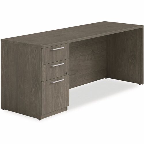 Alera Seville Series Credenza with Pedestal, Left Pedestal, 72w x 24d x 29h, Walnut - Total Drawer(s): 3 - Drawer Configuration: 1 x File, 2 x BoxLeft Side - Square Edge - Finish: Walnut - For Desk